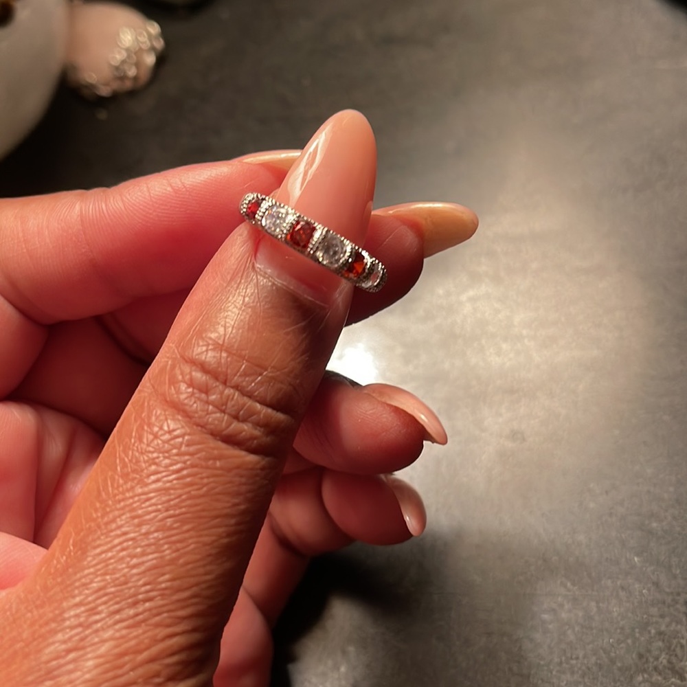 Simulated Ruby wedding ring set - Picture 3 of 3